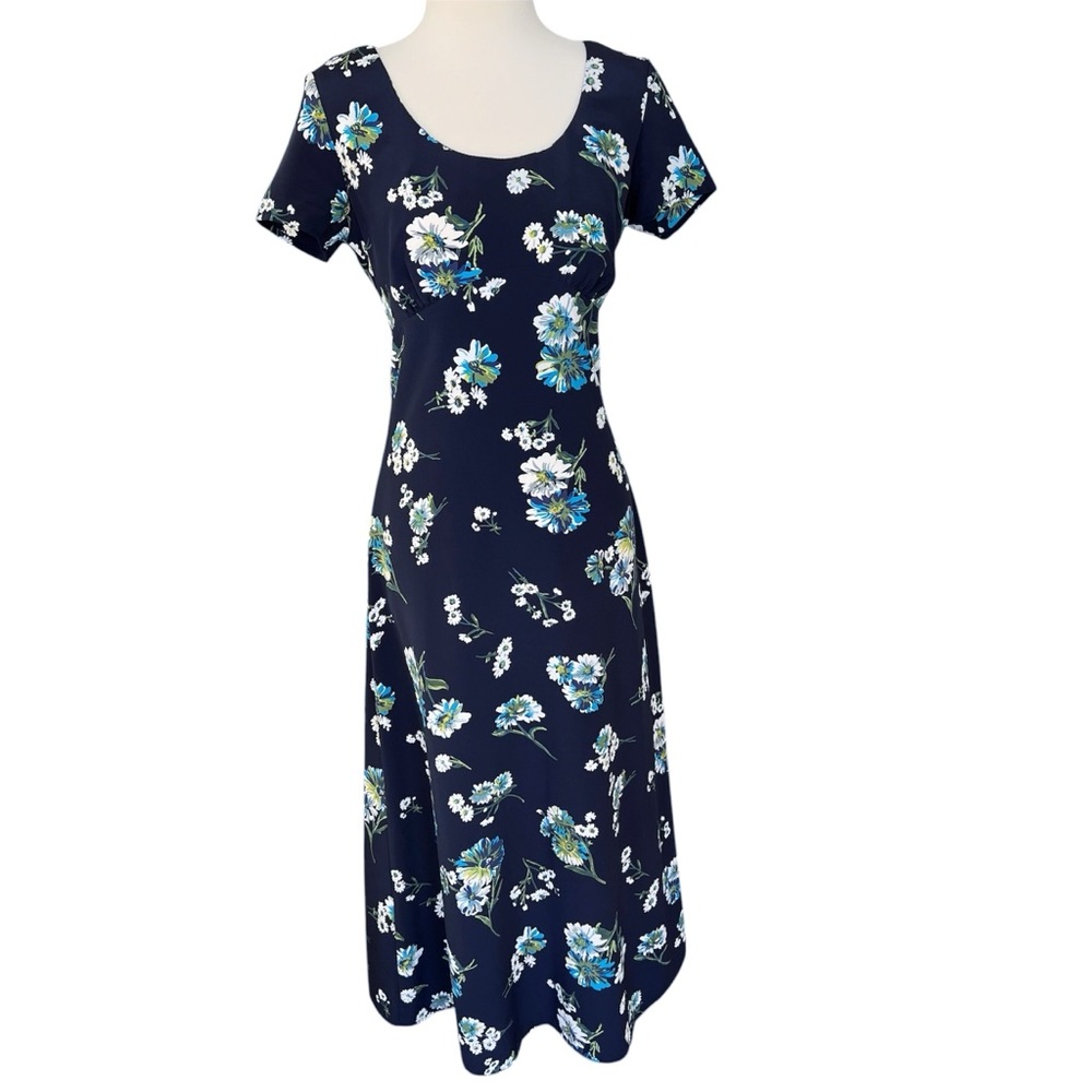 City Triangles Vintage Y2K Navy Floral Short Sleeve Maxi Dress  Size 7